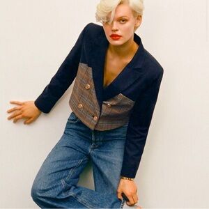 Anthropologie Stylish Navy and Plaid Women's Jacket